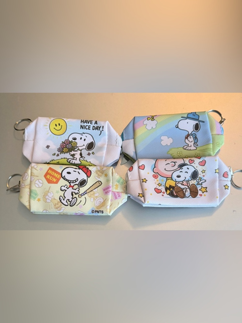 Set of 4 Snoopy Zip Pouches With Key Rings